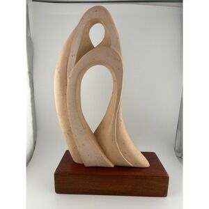 Delbert Brewster Stone Abstract Sculpture Modern Art Figurine Wood‎ Base Signed